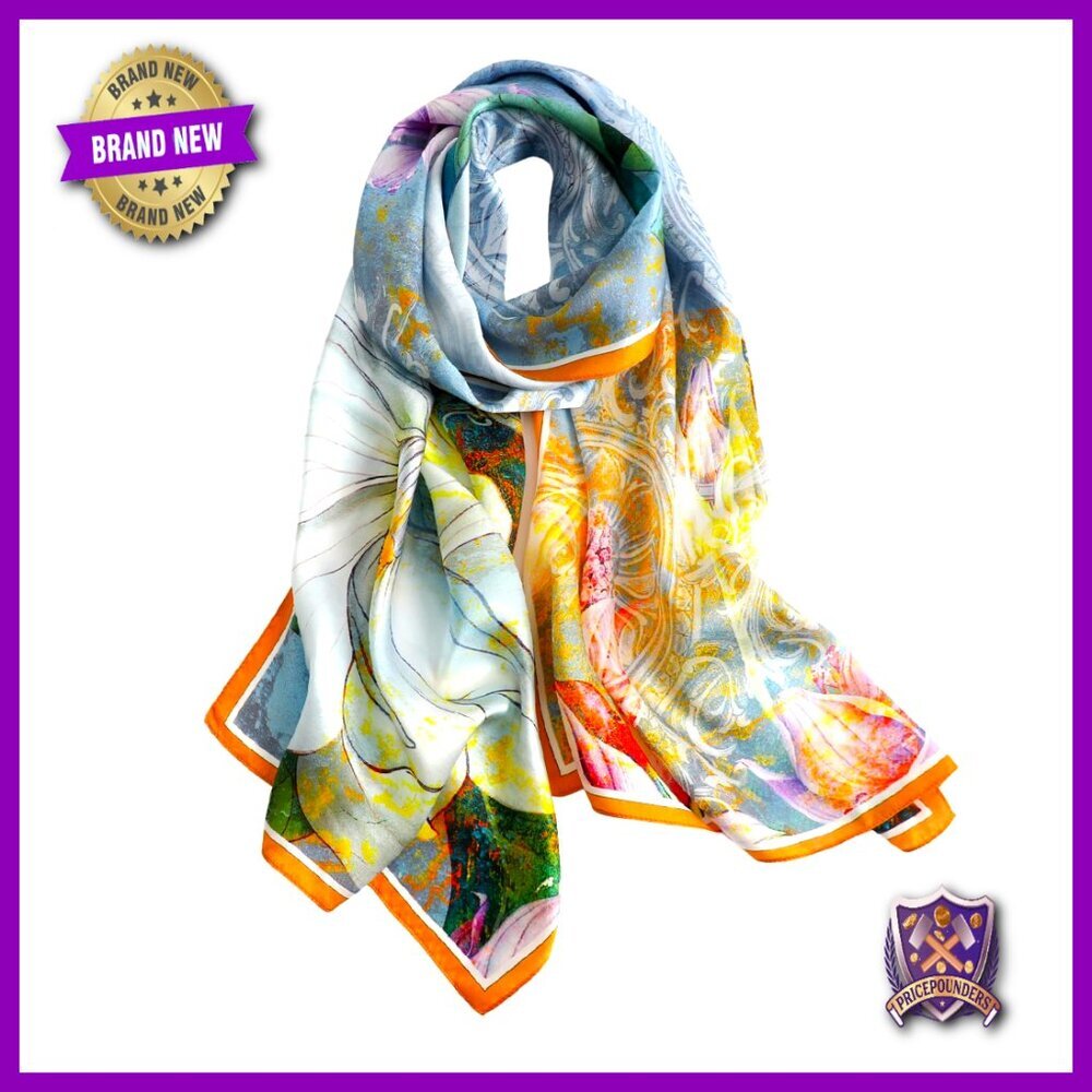 Large 100% Mulberry Silk Scarf Wrap, UV Protection Shawl, 68x21 Inches
